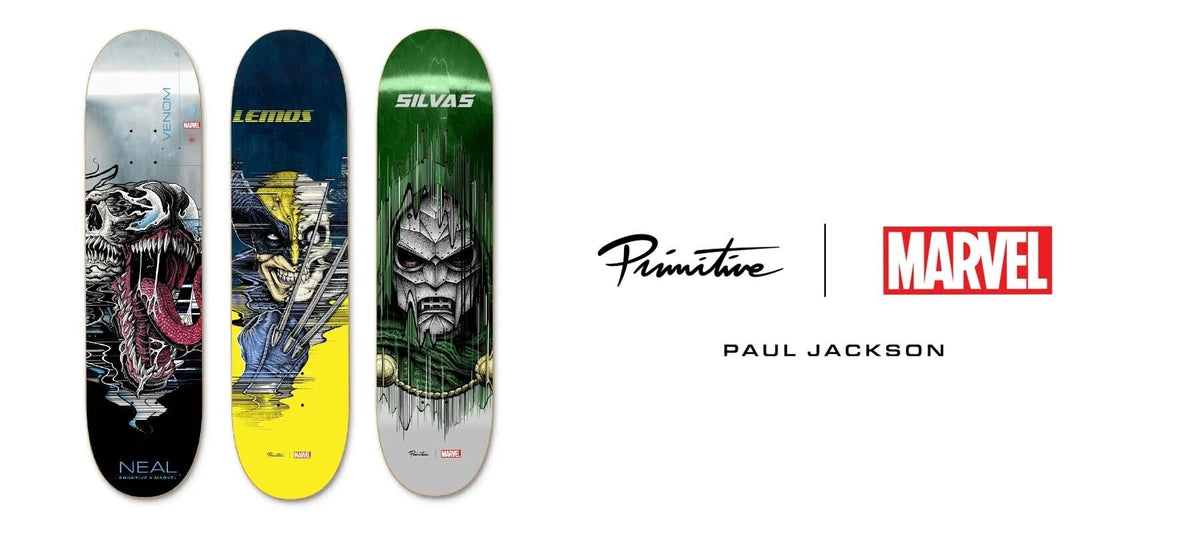 Full Set Primitive Skateboards X Marvel Paul Jackson 3 Limited Edition Decks