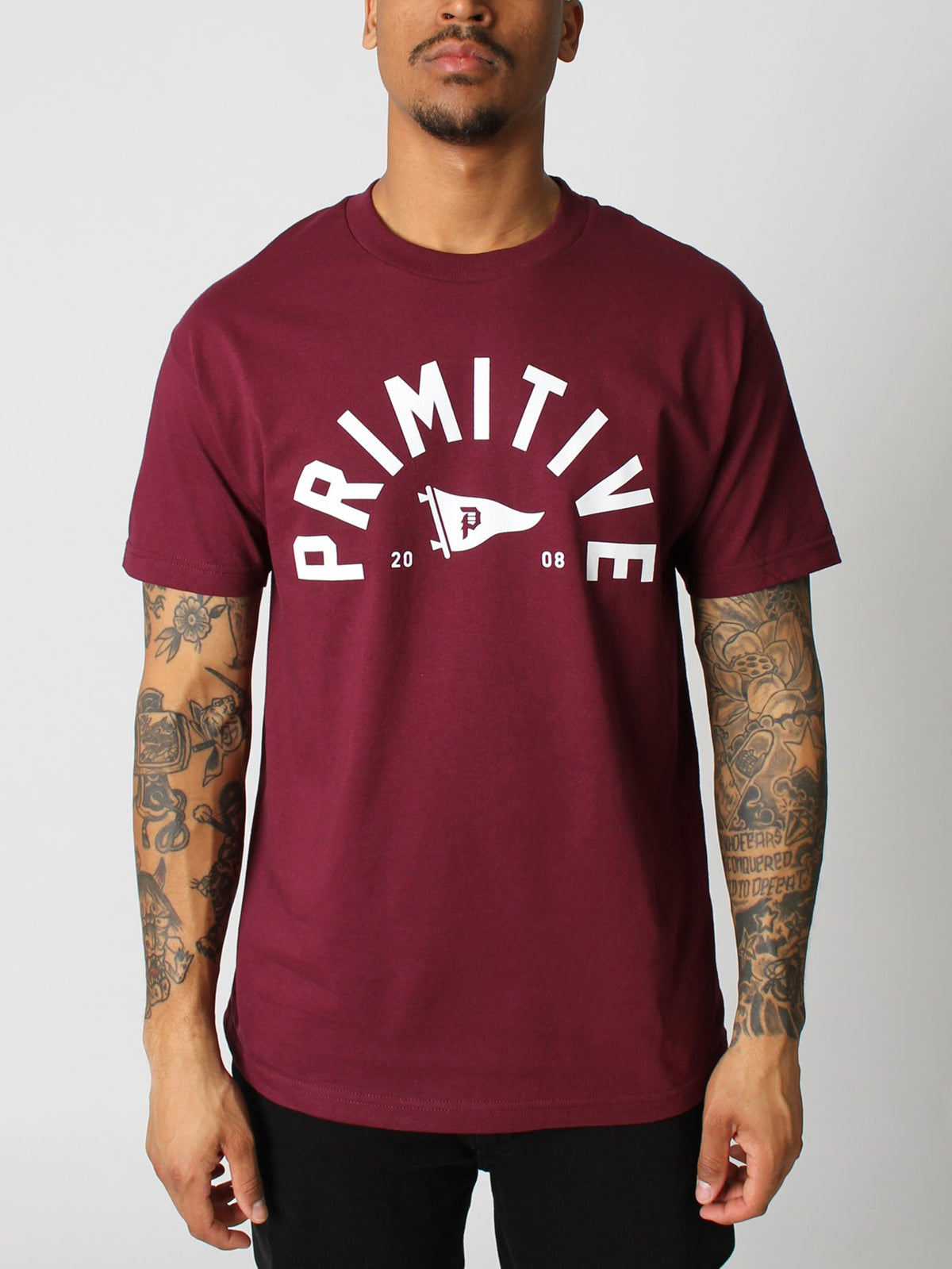 Primitive Skateboard Tee Big Arch Dirty P Pennant Burgundy T Shirt