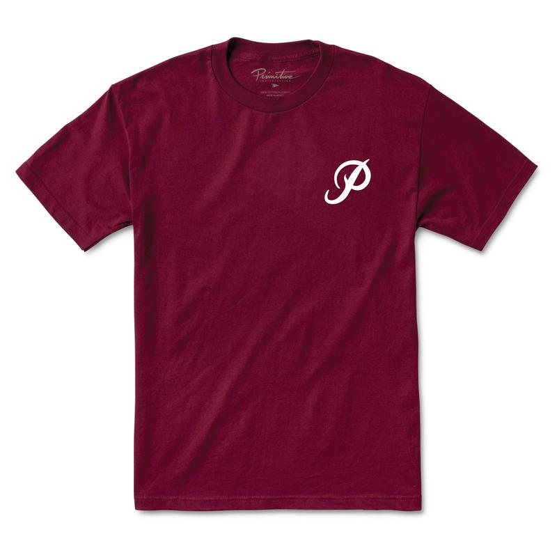 Primitive Skateboard Tee Classic P Core Burgundy White T-Shirt