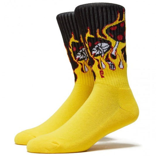Psockadelic Socks Flaming Shrooms Black Crew OSFM Skateboard Sox