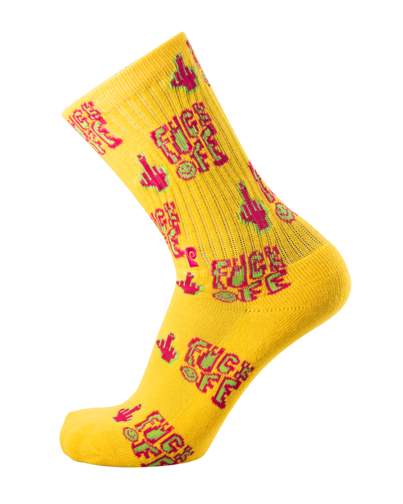 Psockadelic Socks Fu K Off Yellow Crew Osfm Skateboard Psocks