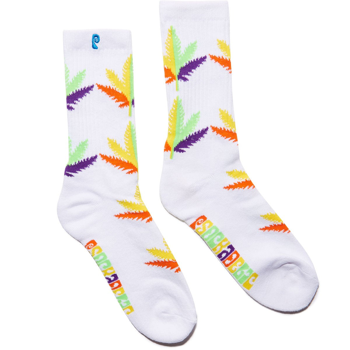 Psockadelic Socks Huh White Rainbow Weed Skateboard Sox By Slash & Figgy