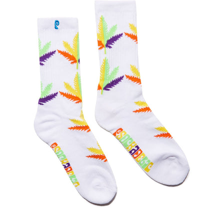 Psockadelic Socks Huh White Rainbow Weed Skateboard Sox By Slash & Figgy