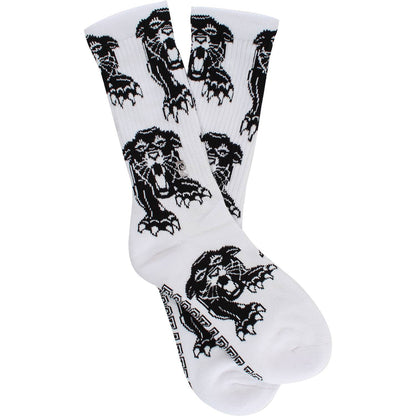 Psockadelic Socks Panther White Crew OSFM Skateboard Sox