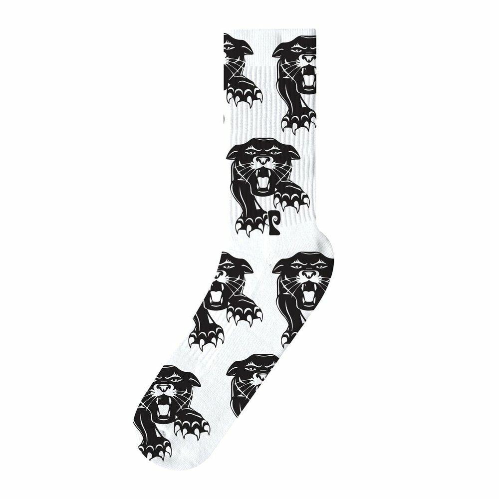 Psockadelic Socks Panther White Crew OSFM Skateboard Sox