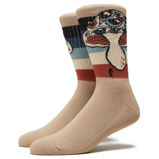 Psockadelic Socks Visual Shrooms Tan Crew OSFM Skateboard Sox