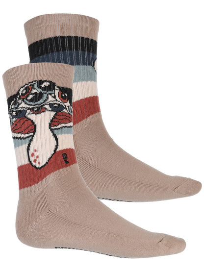 Psockadelic Socks Visual Shrooms Tan Crew OSFM Skateboard Sox