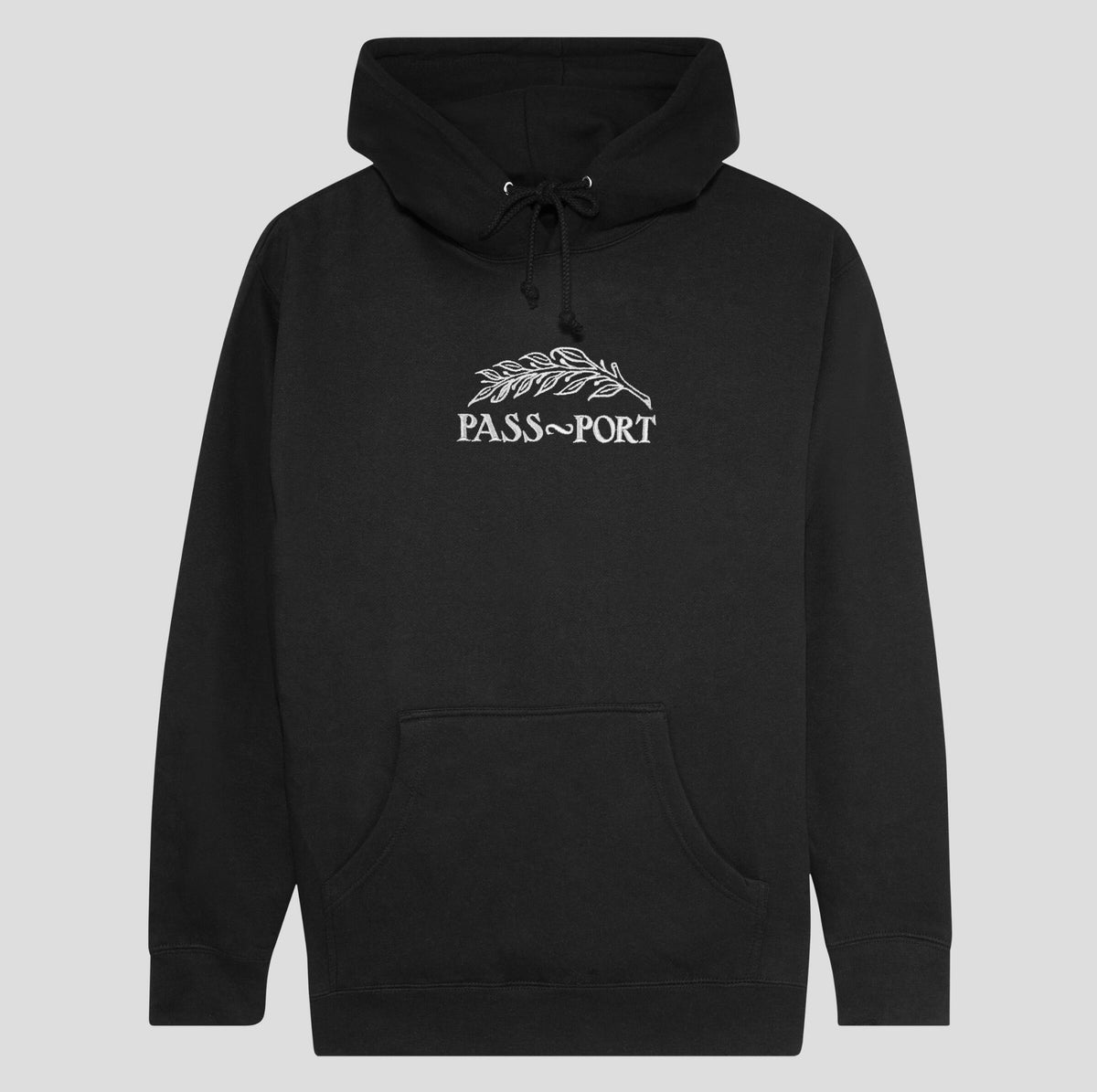Passport Hood Quill Embroidery Black Pass Port Skateboards Pullover