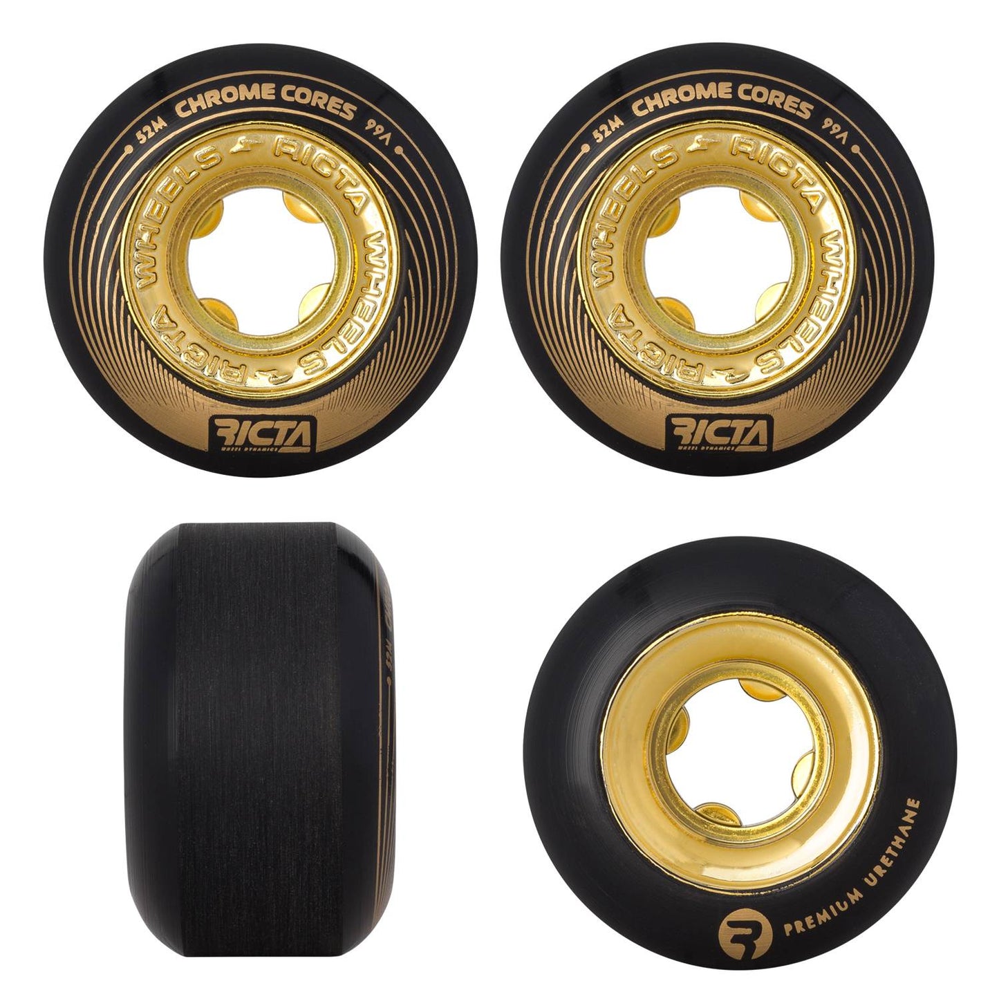 Ricta Skateboard Wheels 52mm Chrome Core Black Gold 99a