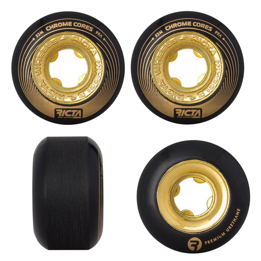 Ricta Skateboard Wheels 52mm Chrome Core Black Gold 99a
