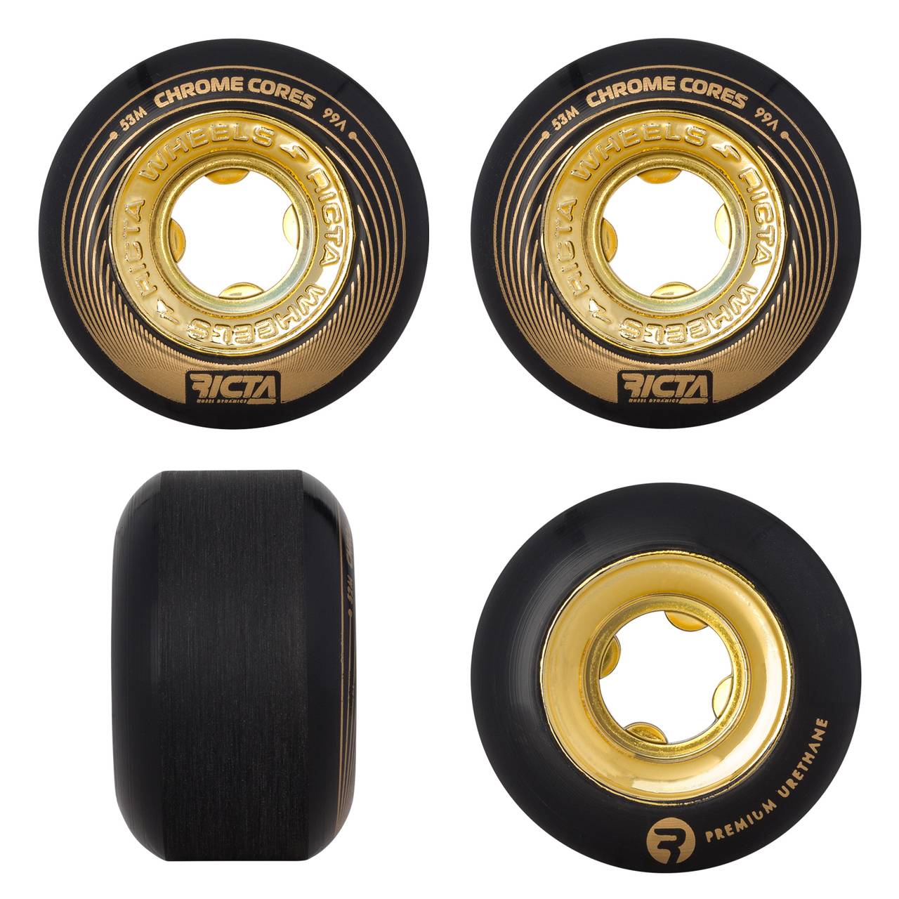 Ricta Skateboard Wheels 53mm Chrome Core Black Gold 99a