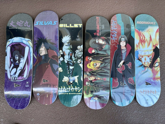 FULL SET Primitive Skateboards x Naruto Shippuden 6 Limited Edition Decks