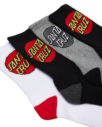 Santa Cruz Socks 4 Pack ASST Crew Size 2-8 Skateboard Sox