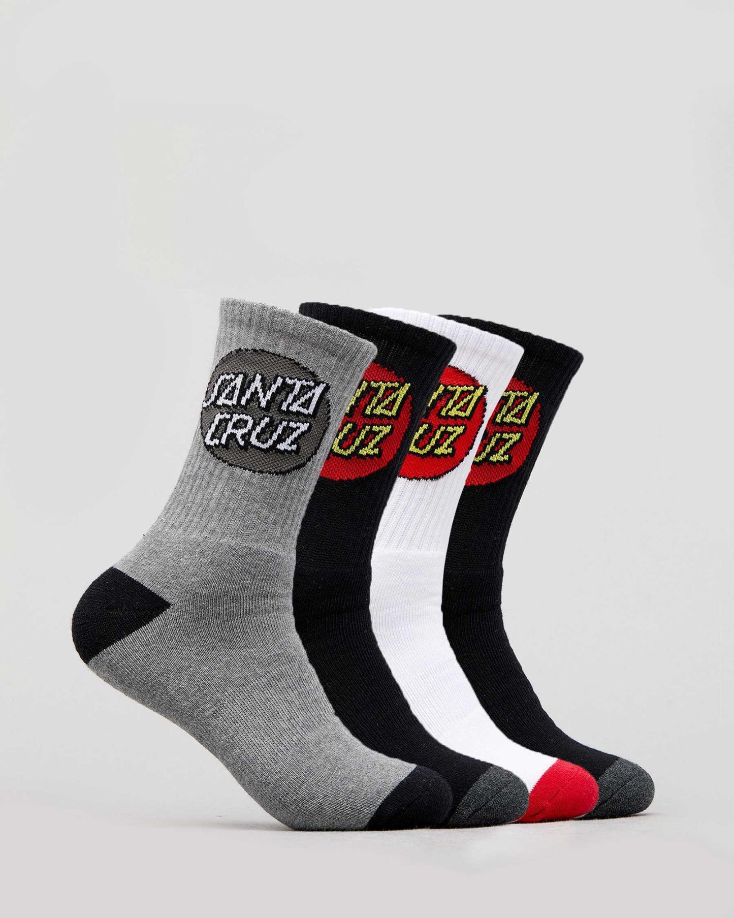 Santa Cruz Socks 4 Pack ASST Crew Size 2-8 Skateboard Sox