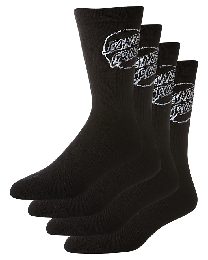 Santa Cruz Socks 4 Pack Mono Black Crew Size 7-11 New Skateboard Sox