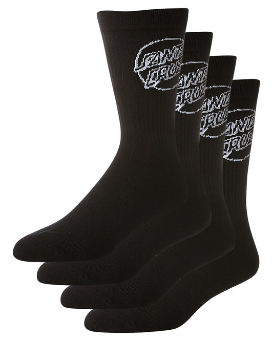 Santa Cruz Socks 4 Pack Mono Black Crew Size 7-11 New Skateboard Sox