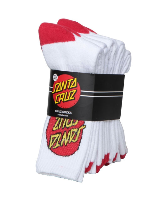 Santa Cruz Socks 4 Pack White Crew Size 2-8 New Youth Skateboard Sox