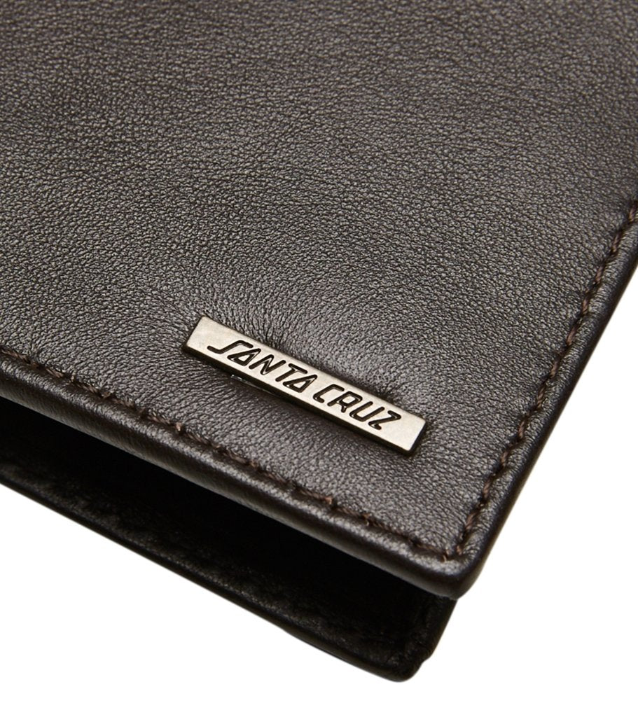 Santa Cruz Wallet Metal Strip Chocolate Leather Bi-Fold + Box (RFID Blocking)