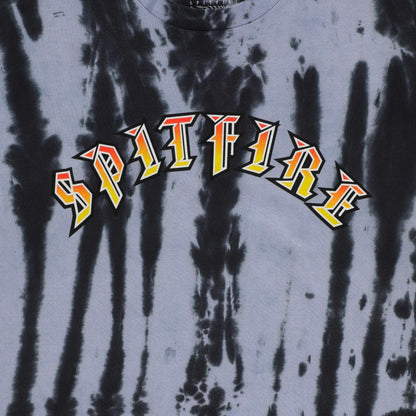 Spitfire Wheels Tee Old E Black/White Pleated Wash Skateboard T-Shirt