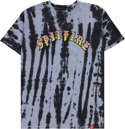 Spitfire Wheels Tee Old E Black/White Pleated Wash Skateboard T-Shirt