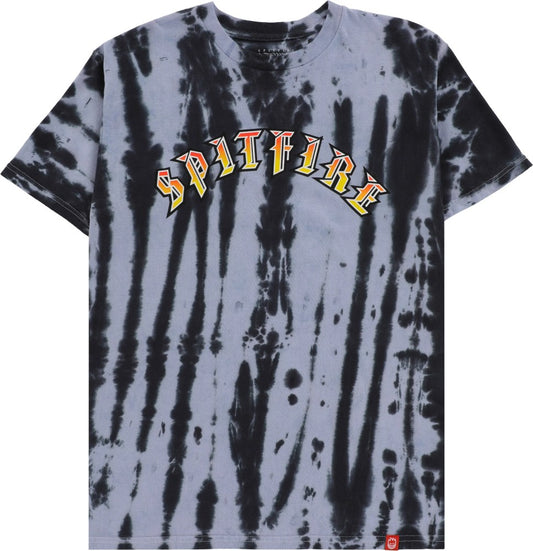 Spitfire Wheels Tee Old E Black/White Pleated Wash Skateboard T-Shirt