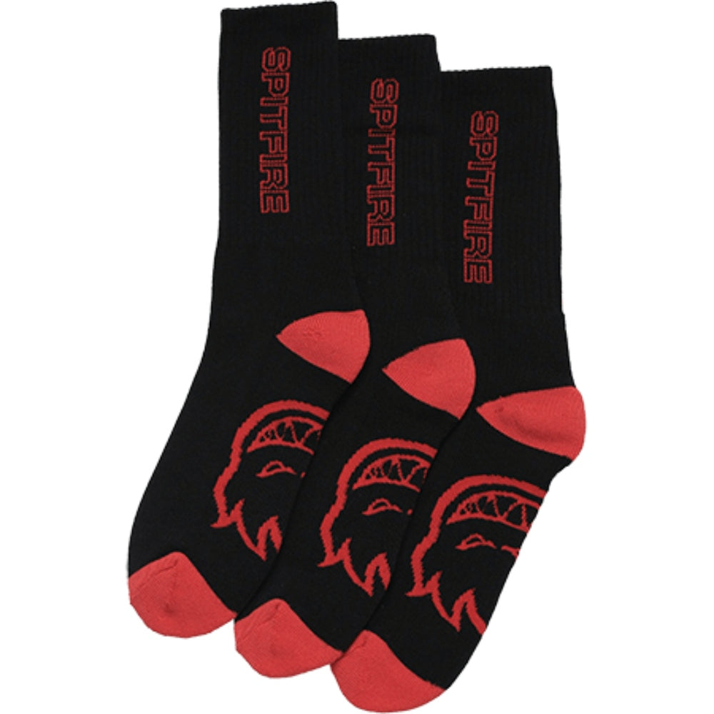 Spitfire Socks 3 Pack Classic 87 Black Red Crew Size 7 11 Skateboard Sox