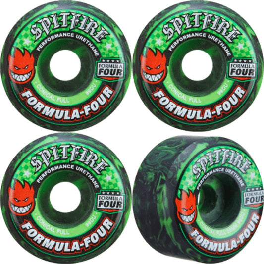 Spitfire Wheels Formula Four Conical Full Swirl Neon Green/Black 53mm 99d F4