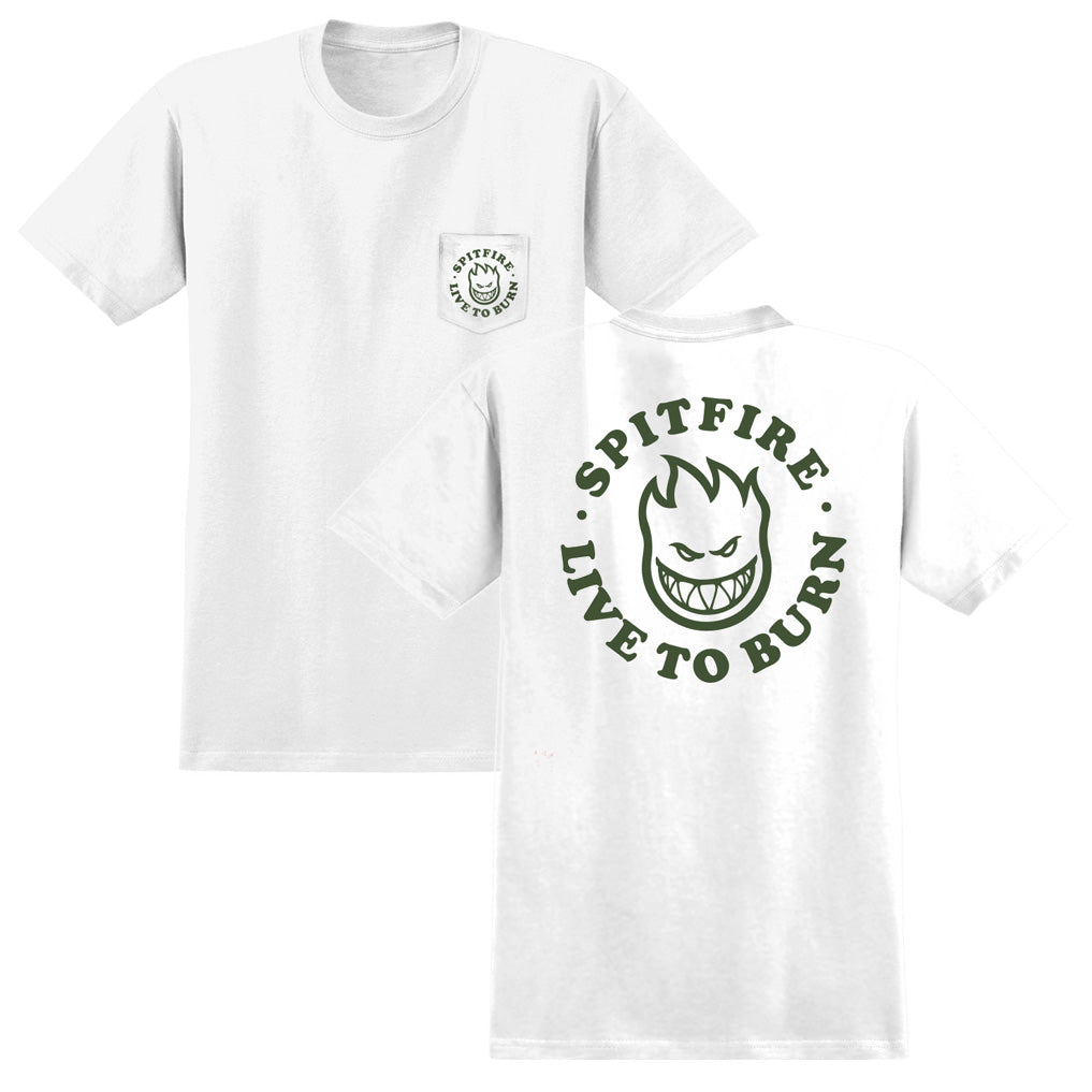 Spitfire Wheels Pocket Tee Bighead White/Olive Mens Skateboard T-Shirt