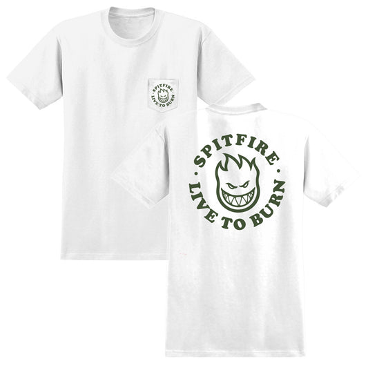 Spitfire Wheels Pocket Tee Bighead White/Olive Mens Skateboard T-Shirt