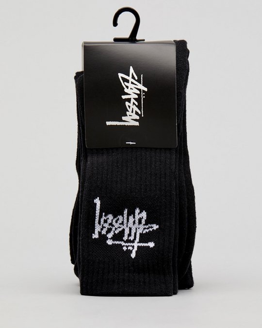 Stussy Socks Graffiti Black Crew 3 Pack OSFM