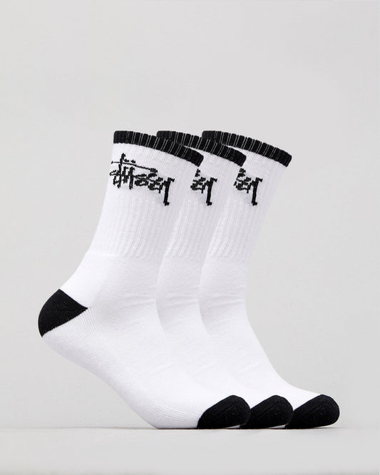 Stussy Socks GRAFFITI Crew WHITE 3 Pack Size OSFM New Skateboard Sox