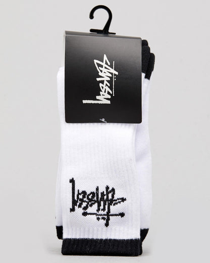 Stussy Socks GRAFFITI Crew WHITE 3 Pack Size OSFM New Skateboard Sox