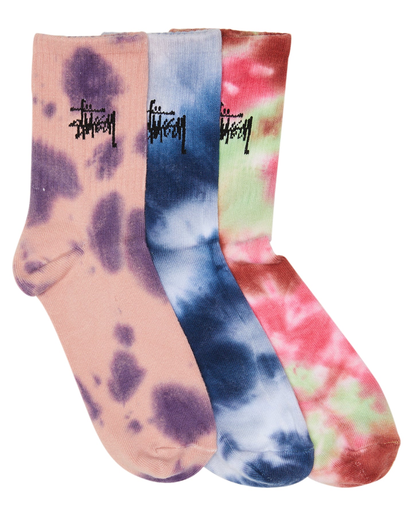 Stussy Socks STOCK Crew TIE DYE 3 Pack Size OSFM Skateboard Sox
