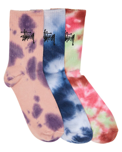 Stussy Socks STOCK Crew TIE DYE 3 Pack Size OSFM Skateboard Sox