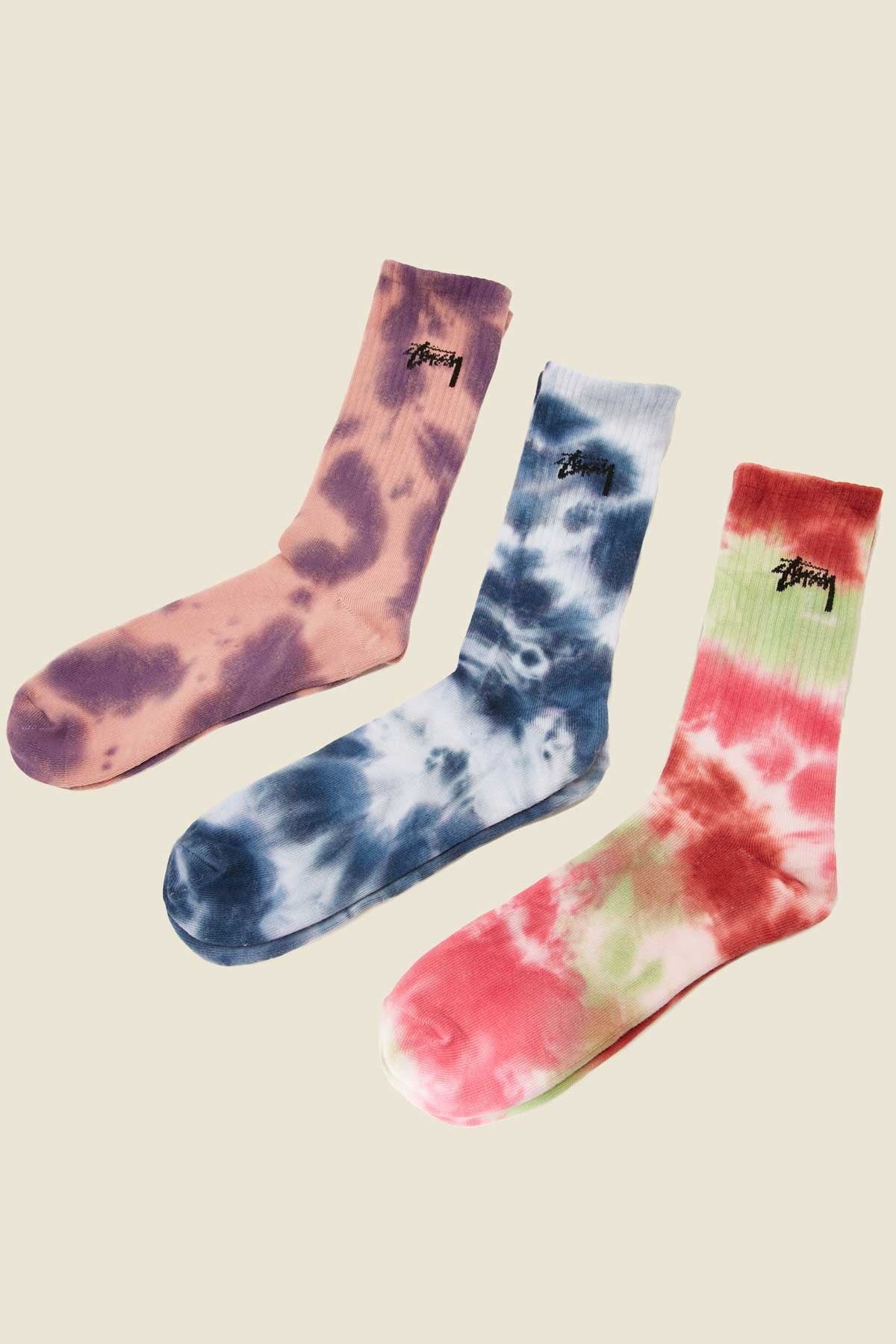 Stussy Socks Stock Crew Tie Dye 3 Pack Size Osfm Skateboard Sox