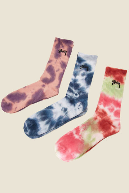 Stussy Socks STOCK Crew TIE DYE 3 Pack Size OSFM Skateboard Sox
