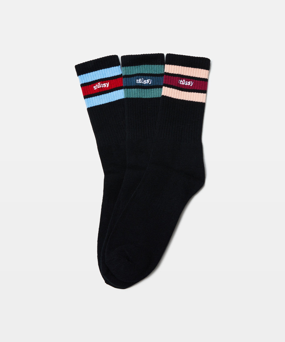 Stussy Socks Italic Stripe Crew Multi 3 Pack Size Osfm New Skateboard Sox