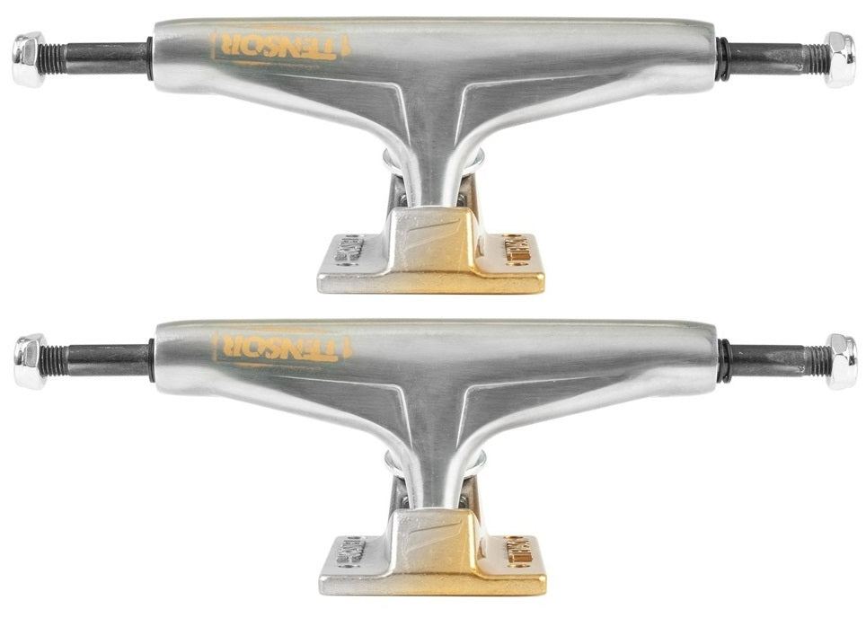 Tensor Skateboard Trucks Alum Stencil Mirror Raw/Gold Fade 5.5 Axles 8.25"