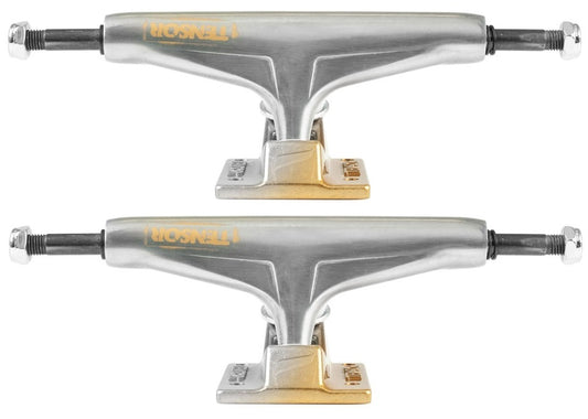 Tensor Skateboard Trucks Alum Stencil Mirror Raw/Gold Fade 5.5 Axles 8.25"