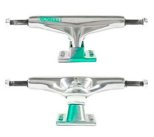 Tensor Skateboard Trucks Alum Stencil Mirror Raw/Green Fade 5.5 Axles 8.25"