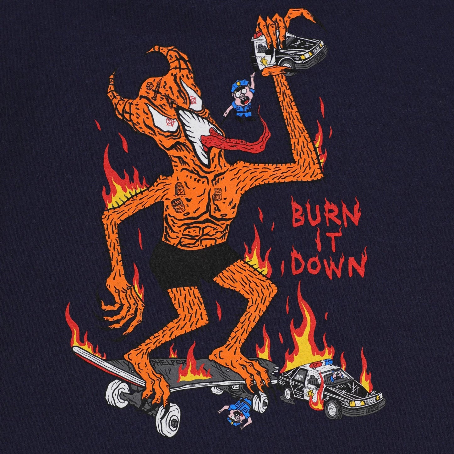 Thrasher Tee Neckface Burn It Down Navy Premium Skateboard Magazine T-Shirt