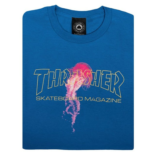 Thrasher Tee Atlantic Drift Royal Blue Premium Skateboard Magazine T-Shirt