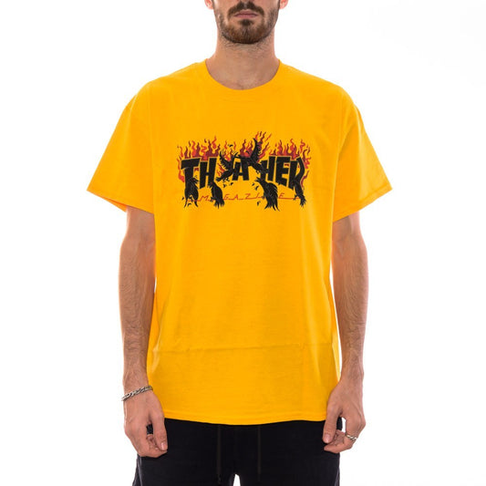 Thrasher Tee Crows Gold Premium Skateboard Magazine T-Shirt