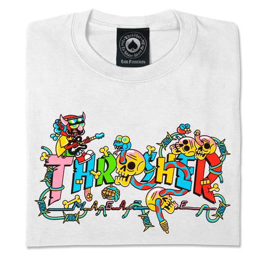 Thrasher Tee Devils Music Logo White Premium Skateboard Magazine T-Shirt
