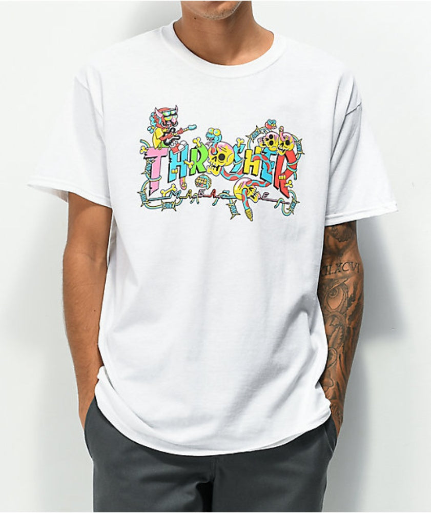 Thrasher Tee Devils Music Logo White Premium Skateboard Magazine T Shirt