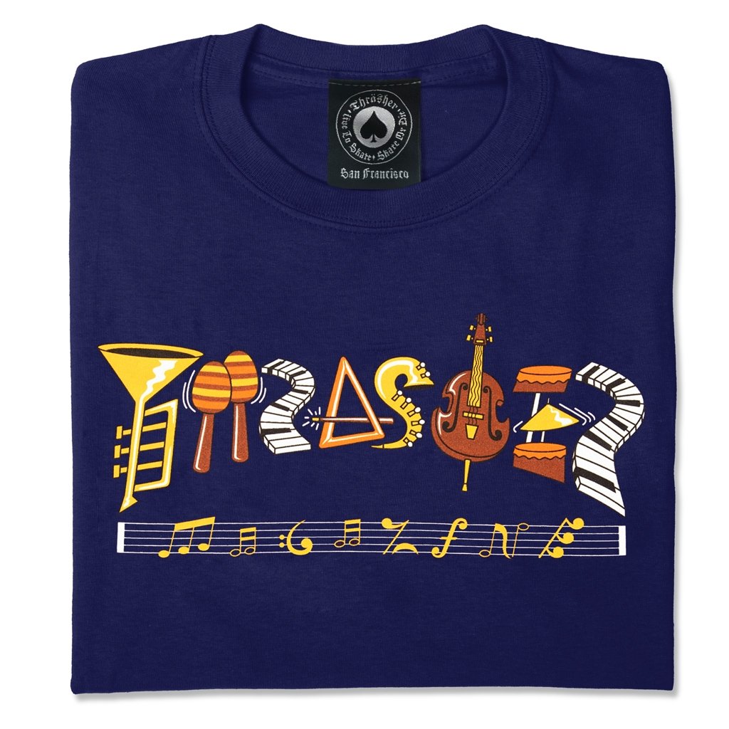 Thrasher Tee Fillmore Logo Navy Premium Skateboard Magazine T Shirt