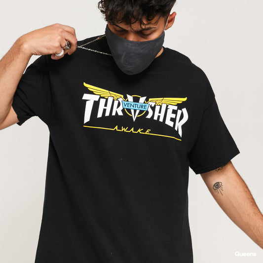 Thrasher Tee Venture Trucks Collab Black Premium Skateboard Magazine T-Shirt