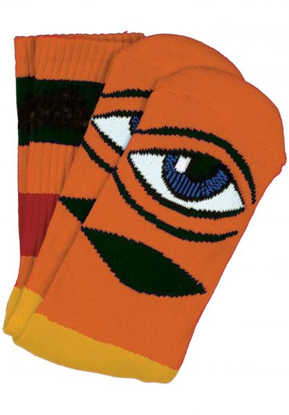 Toy Machine Socks Sect Eye Big Stripe Orange OSFM New Skateboard Sox
