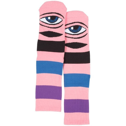 Toy Machine Socks Sect Eye Big Stripe Pink OSFM New Skateboard Sox