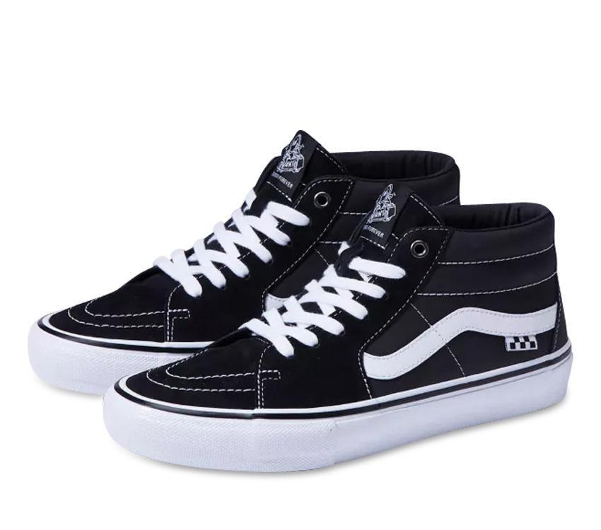 Vans Shoes Skate Grosso Mid Black White Emo Leather Us Size Skateboard Sneakers